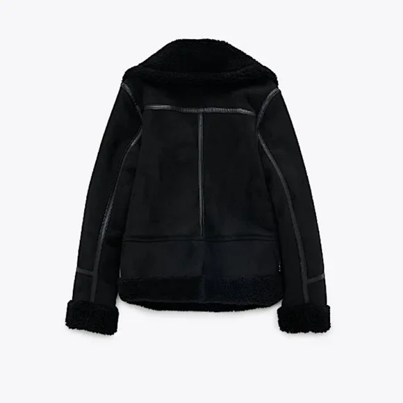 ZARA WOMEN BLACK DOUBLE FACED FAUX SUEDE MOTO JACKET SIZE XS NWT - Picture 10 of 12